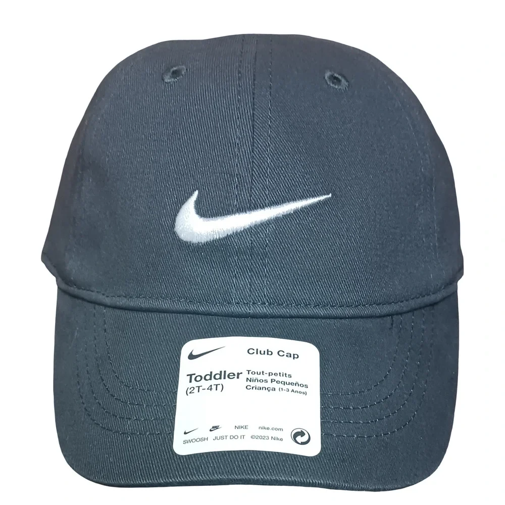 Nike Club Cap Kids Toddler Swoosh Adjustable Hat Anthracite White 2-4T New